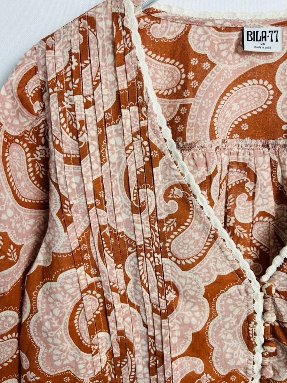 BILA77 Boho Romantic Blouse Top Festival Western Prairie Clay Terracotta Size XS - Picture 8 of 14